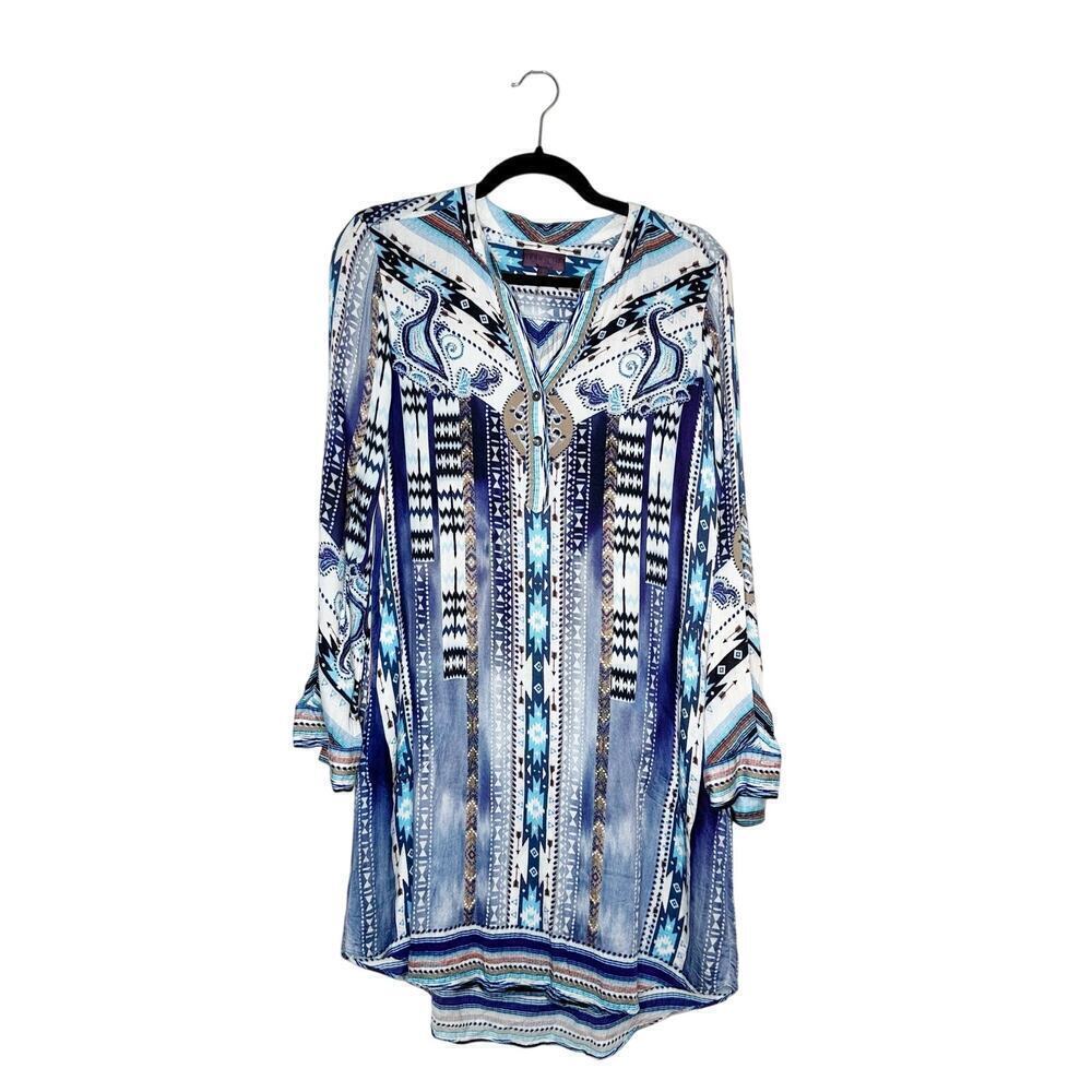 Hale Bob Aztec Shift Dress Women's Blue Size Small